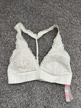 PINK Victoria's Secret Lace Racerback Bralette in Ivory Cream
